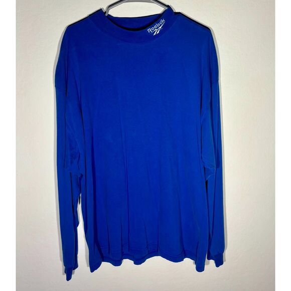 Vintage Reebok Long Sleeve Shirt Blue Men’s Large Logo Collar 90s Athletic Tee - Picture 1 of 4